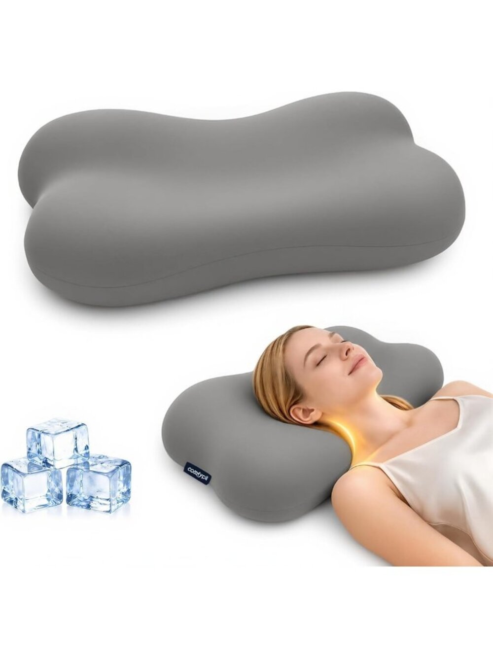 Comfortable Memory Foam Cervical Neck Pillow for Sleep - Ergonomic Grey Design